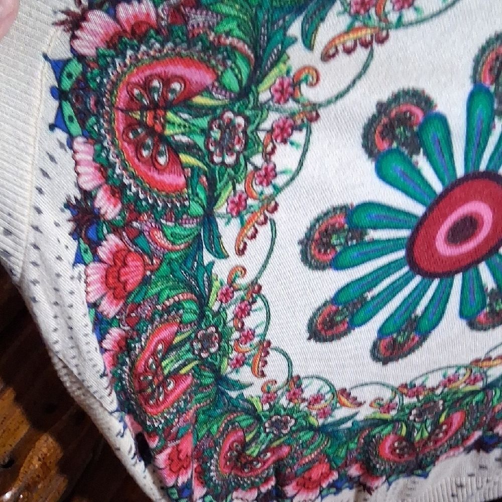 Desigual Cream Cardigan with Vibrant Floral Design Size XL - Picture 3 of 10